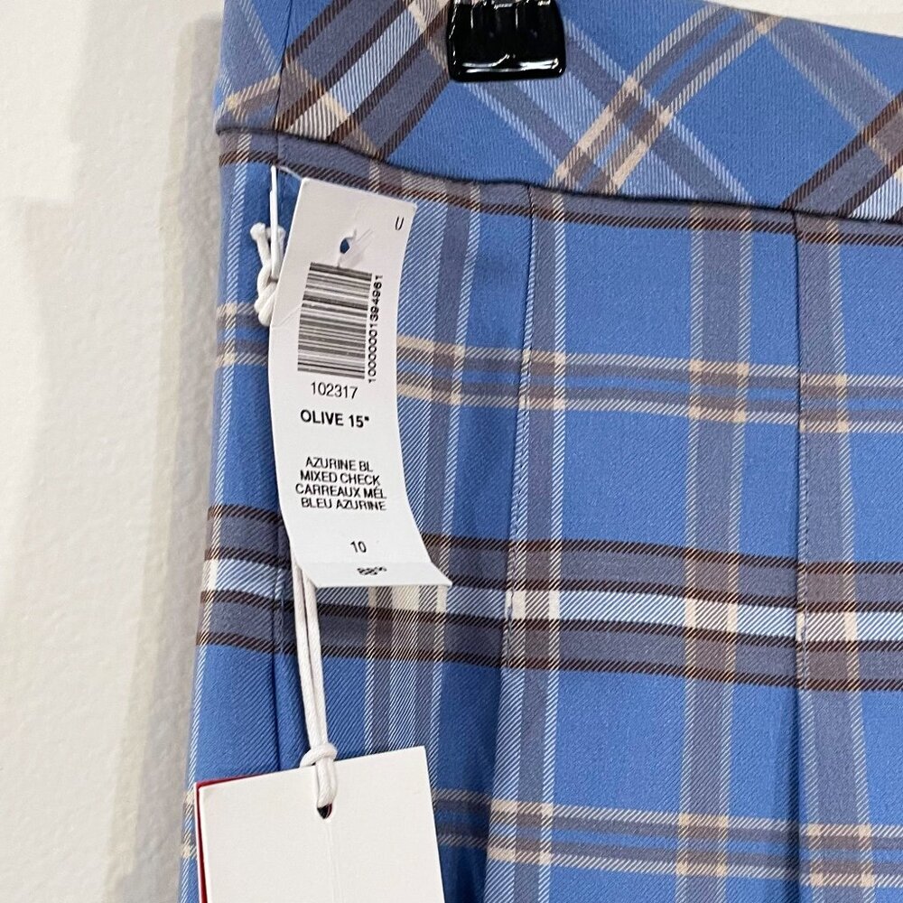 New Aritzia Olive Plaid Pleated Mini Skirt Blue Beige 10 $88 - Picture 4 of 7